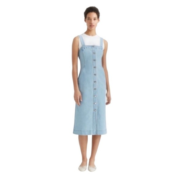 Club Monaco Archival Denim A-Line Button Down Midi Dress Blue 00